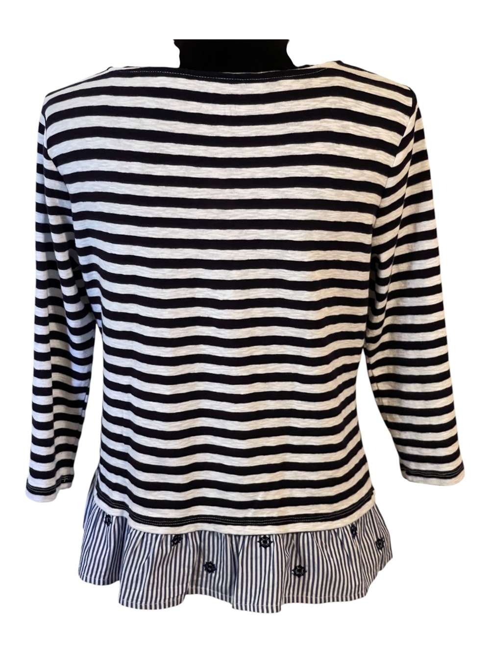 TALBOTS NAVY & WHITE STRIPED NAUTICAL 3/4 SLEEVE TOP SZ SM - Picture 6 of 10